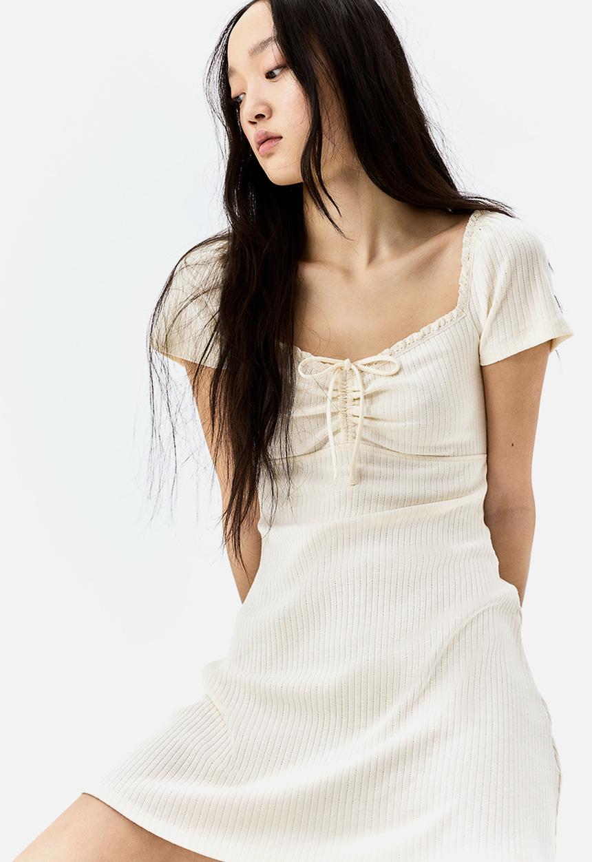 H&M - Lace-trimmed flared-skirt dress - cream