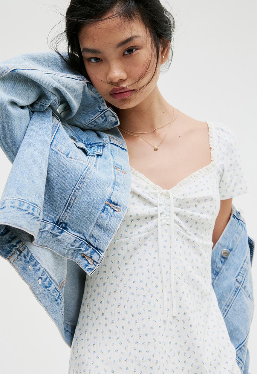 H&M - Lace-trimmed flared-skirt dress - cream floral