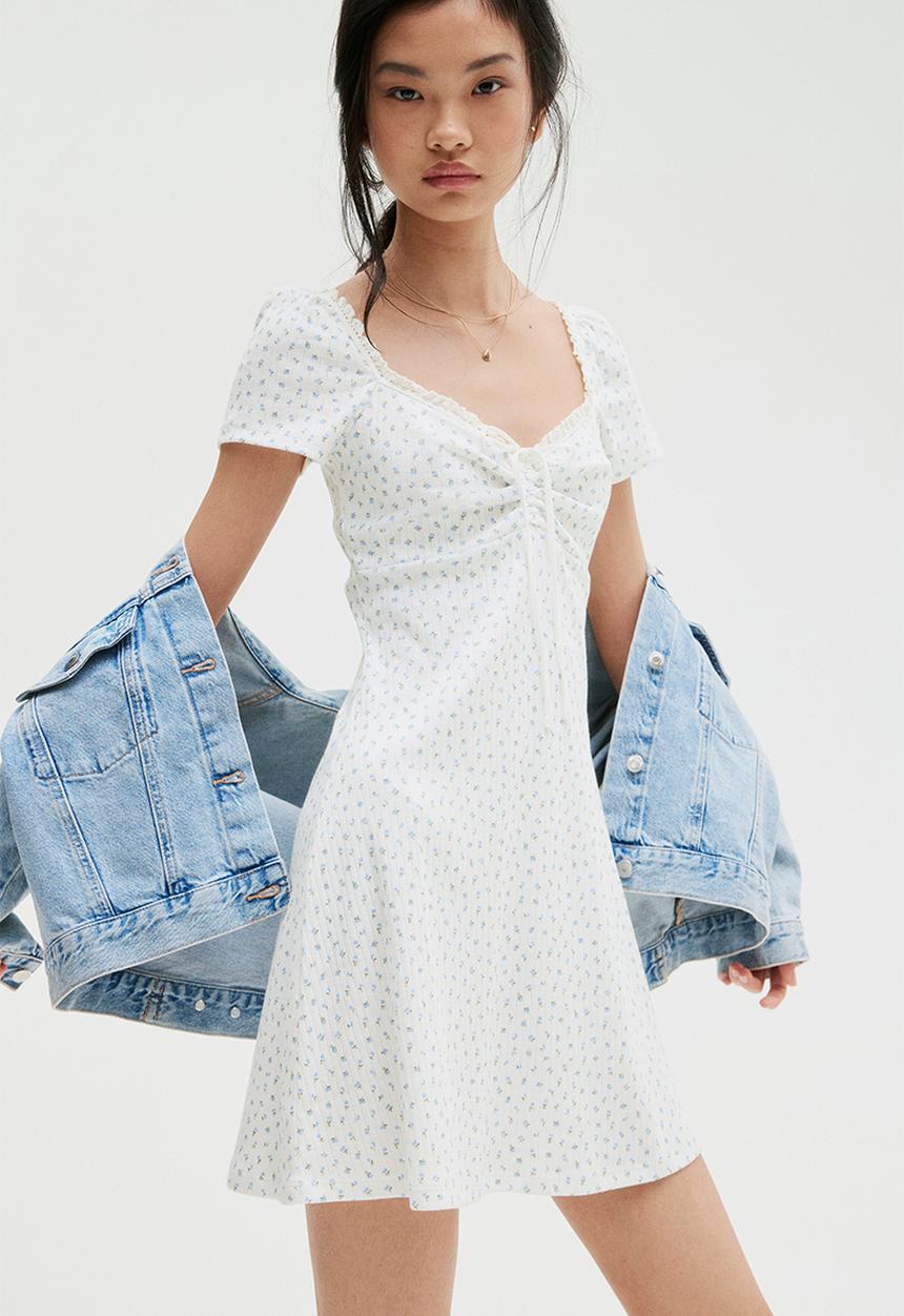 H&M - Lace-trimmed flared-skirt dress - cream floral