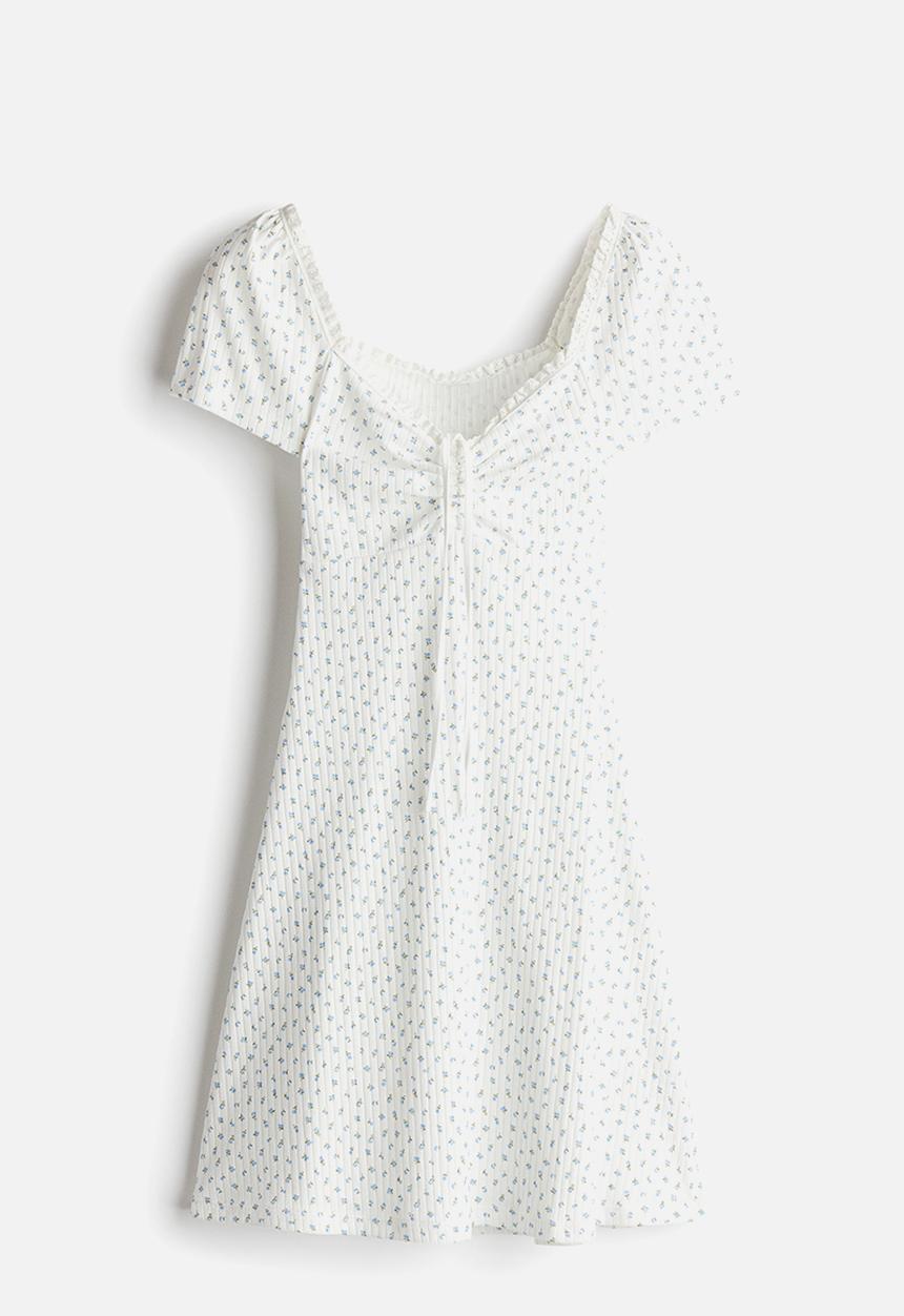 H&M - Lace-trimmed flared-skirt dress - cream floral