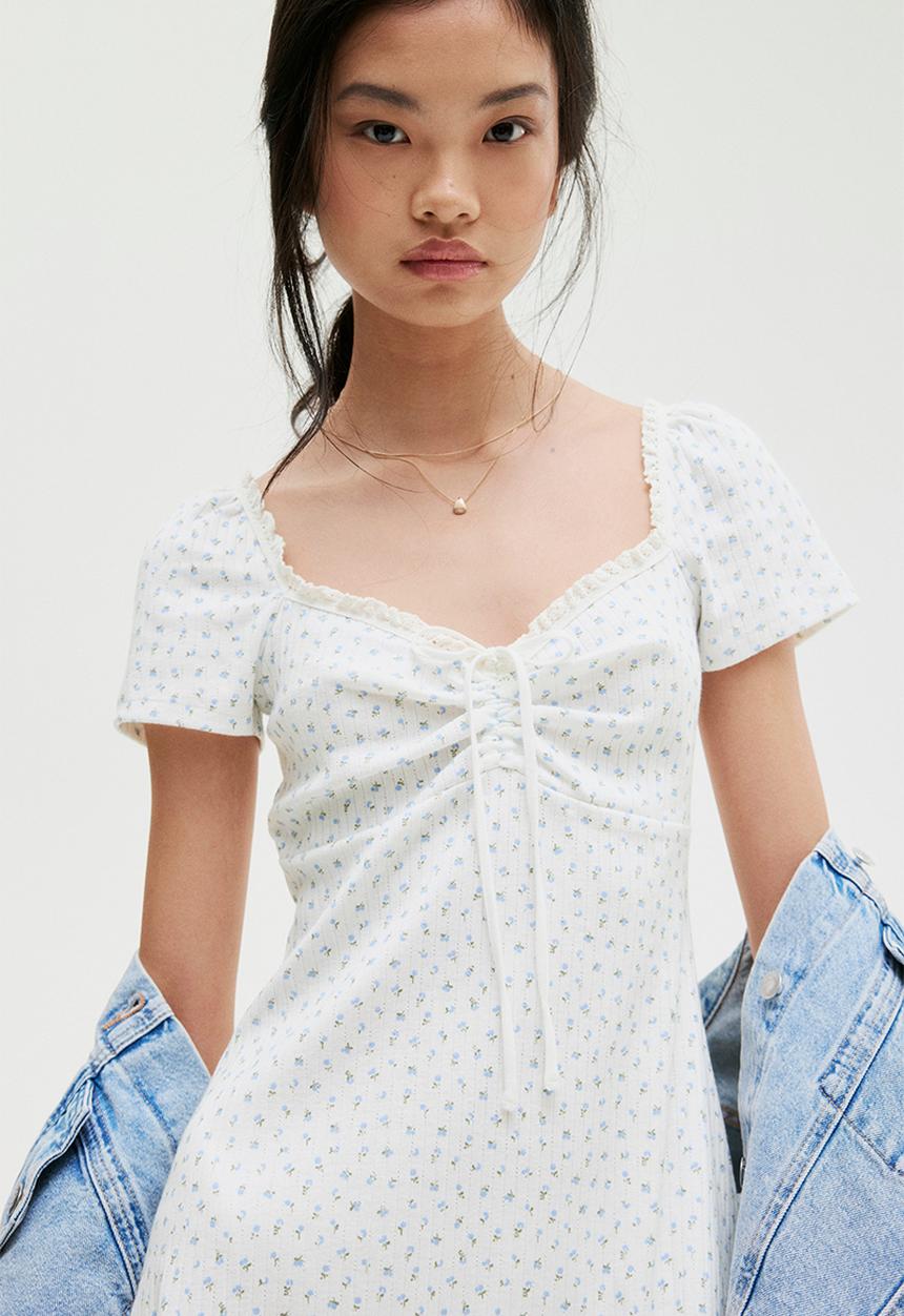 H&M - Lace-trimmed flared-skirt dress - cream floral