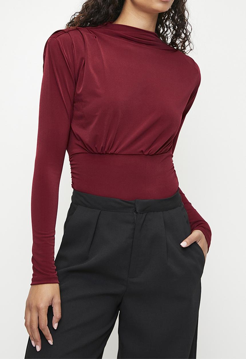 Trendyol - Draped snap bodysuit - burgundy