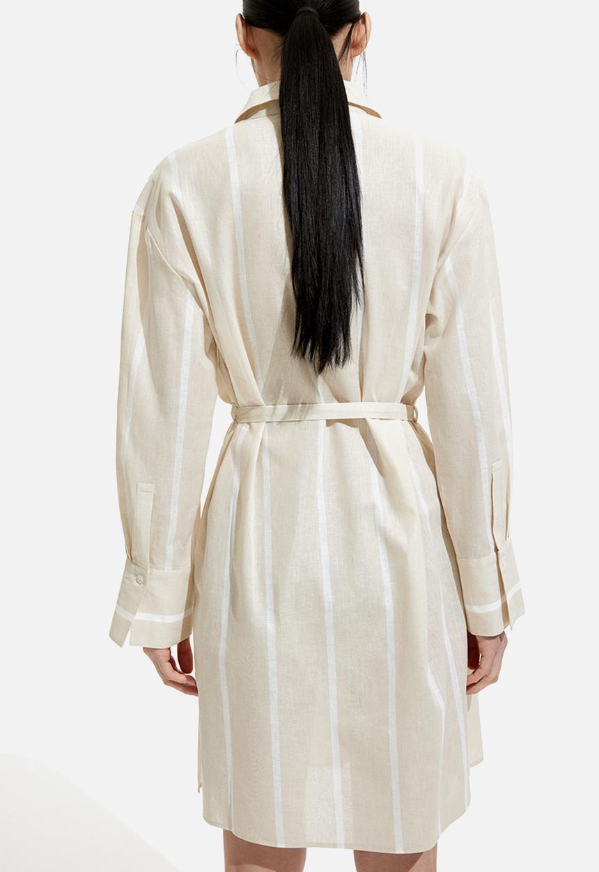 H&M - Linen-blend shirt dress - light beige striped