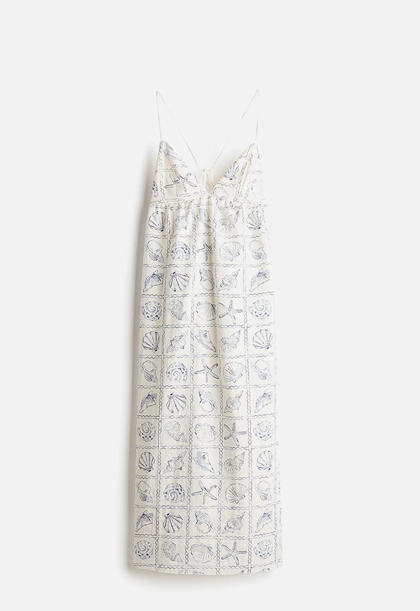 H&M - Tie-detail maxi dress - cream seashells