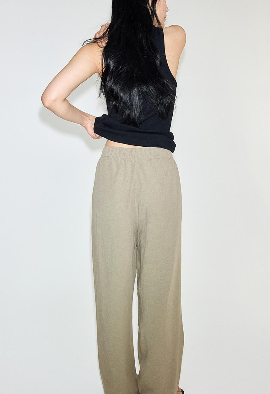 H&M - Linen-blend drawstring trousers - khaki green