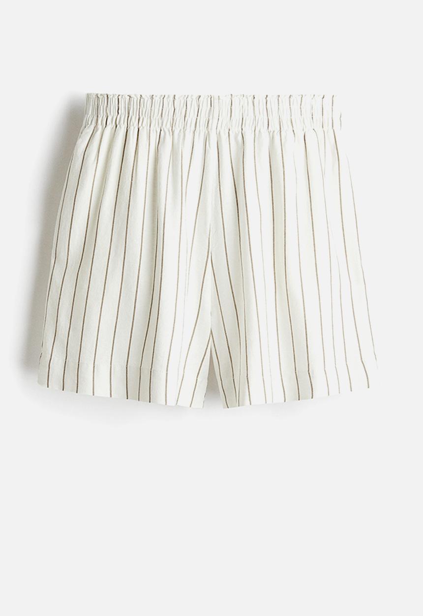 H&M - Linen-blend shorts - white pinstriped