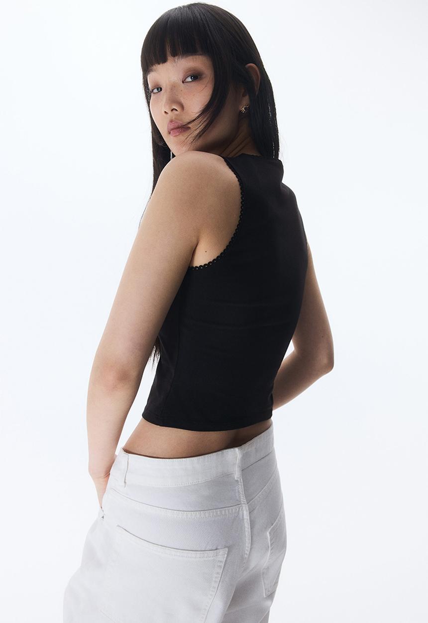 H&M - Picot-trimmed vest top - black