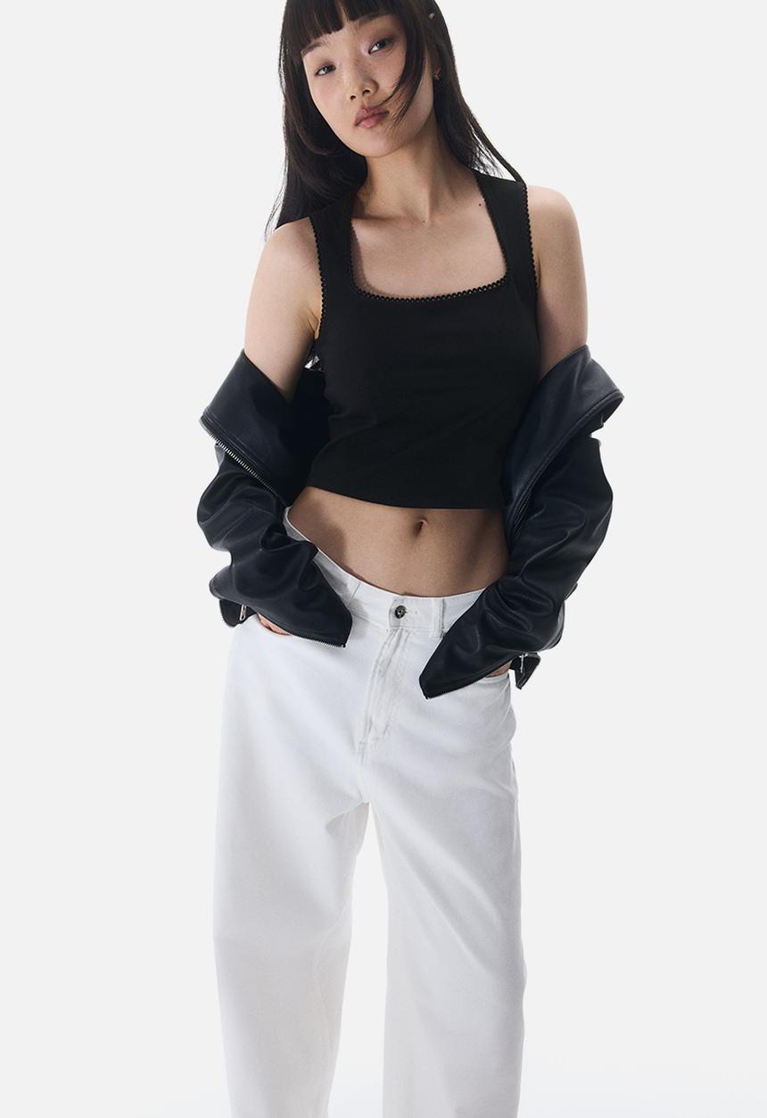 H&M - Picot-trimmed vest top - black