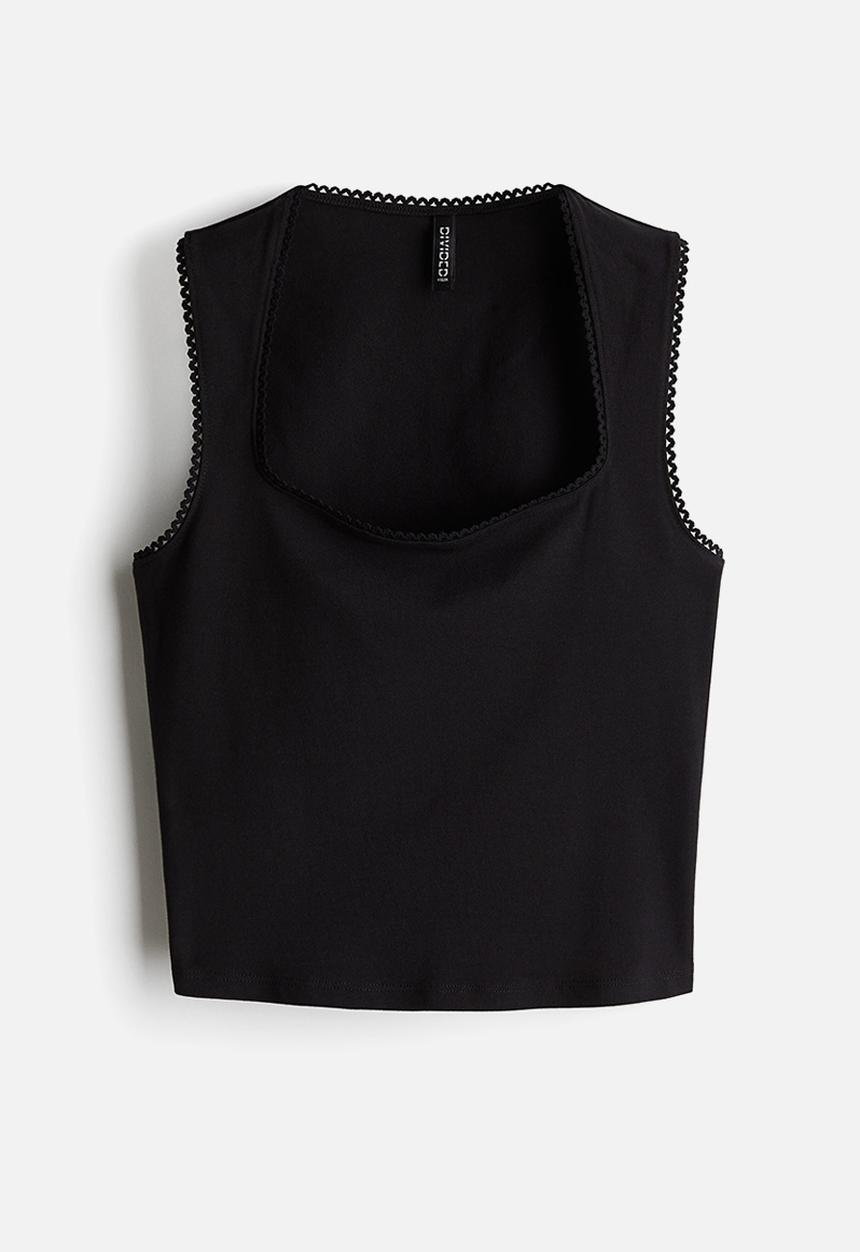 H&M - Picot-trimmed vest top - black