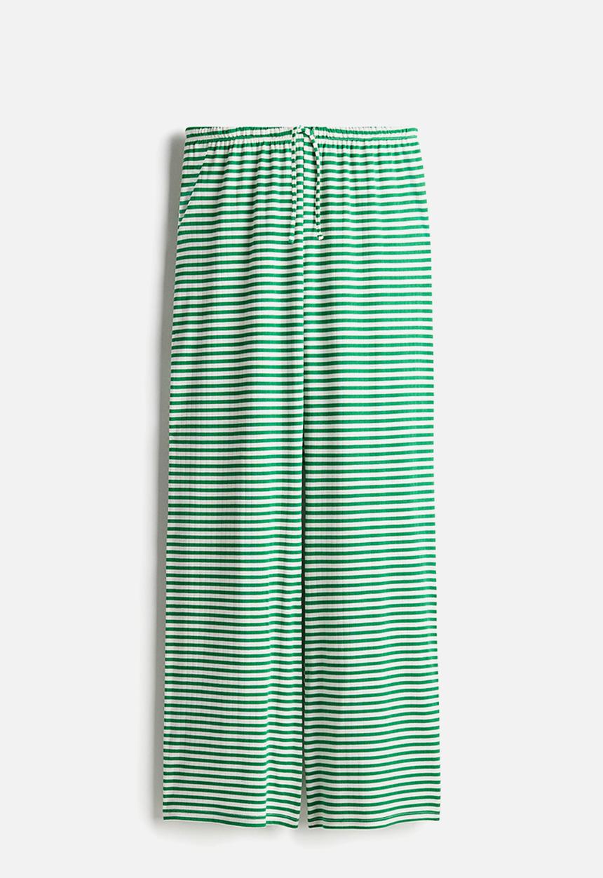 H&M - Wide drawstring trousers - green striped