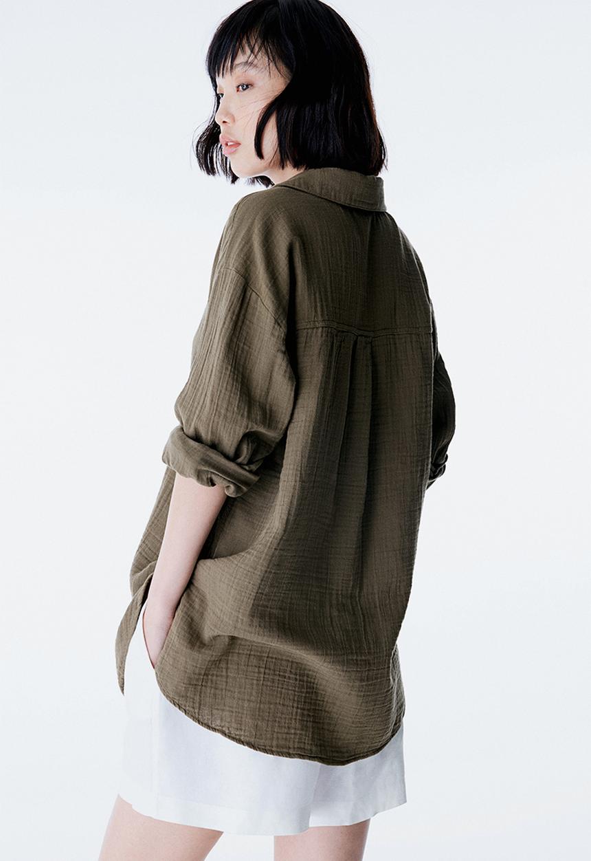 H&M - Mama before & after muslin shirt - dark khaki green