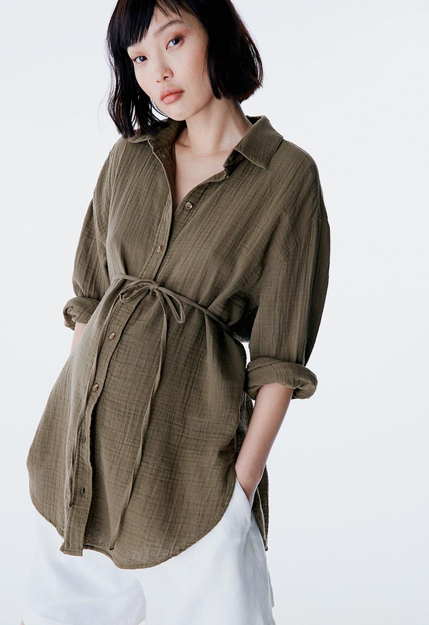 H&M - Mama before & after muslin shirt - dark khaki green