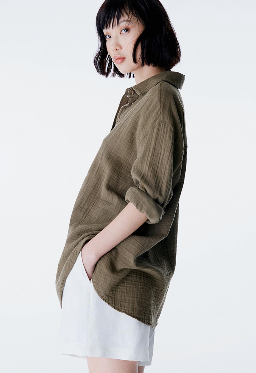 H&M - Mama before & after muslin shirt - dark khaki green