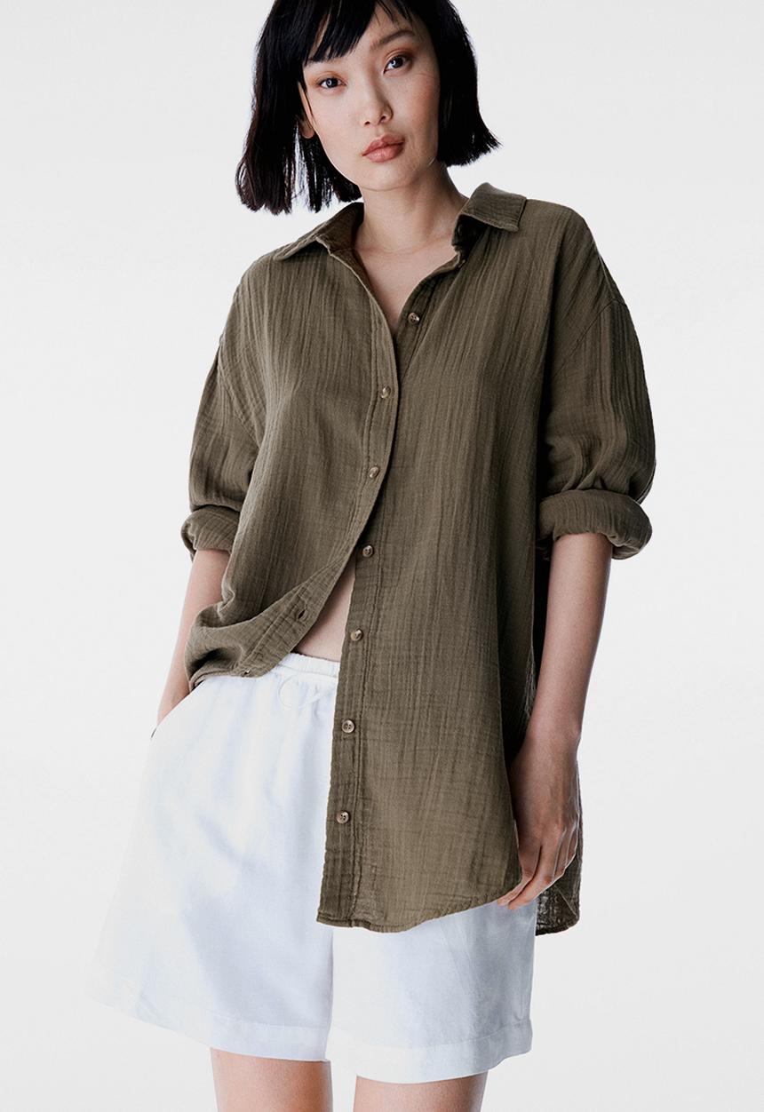 H&M - Mama before & after muslin shirt - dark khaki green