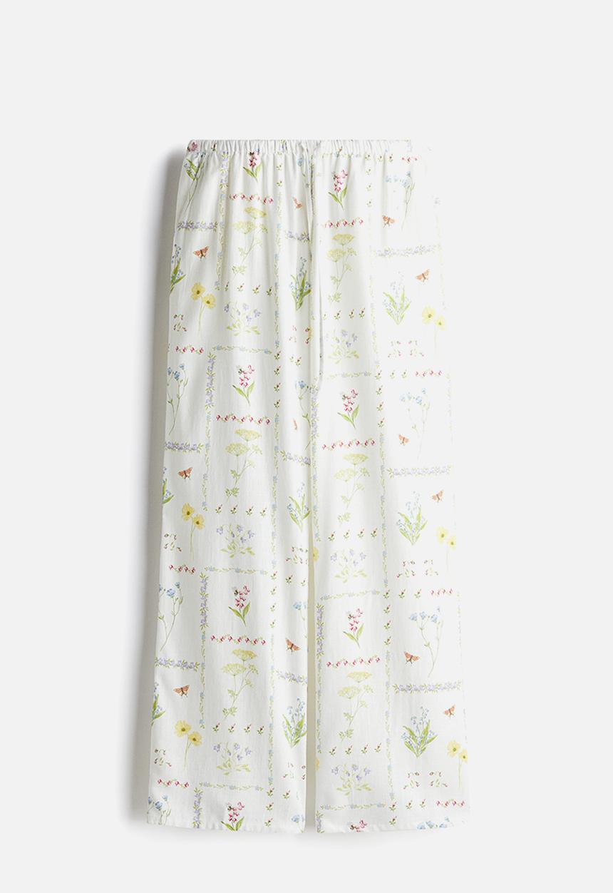 H&M - Straight drawstring trousers - cream floral