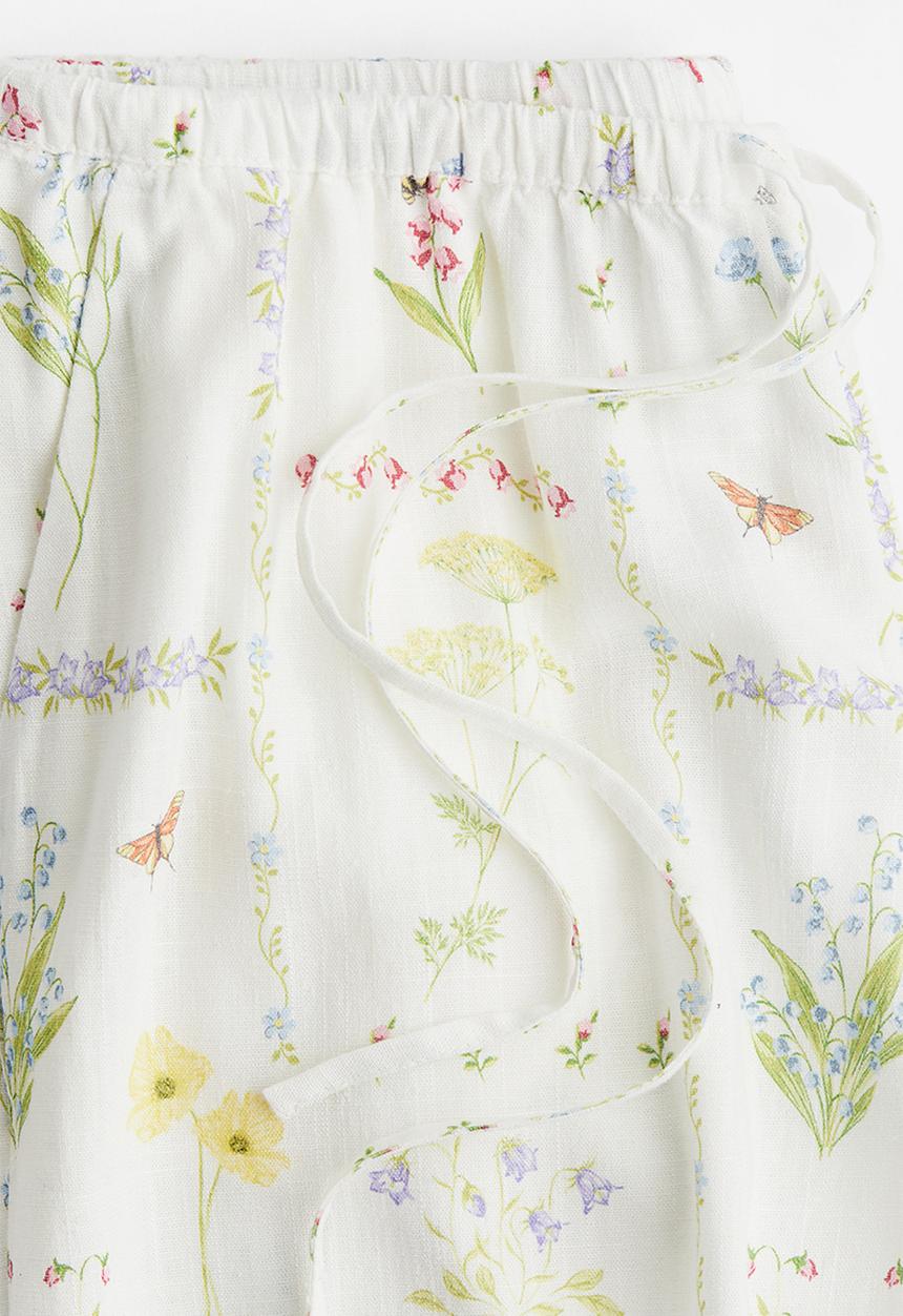 H&M - Straight drawstring trousers - cream floral