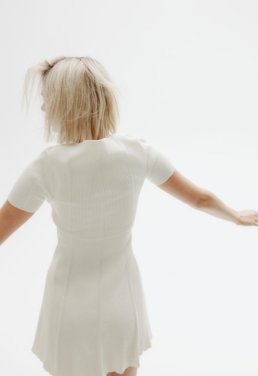 H&M - Rib-knit flared-skirt dress - cream