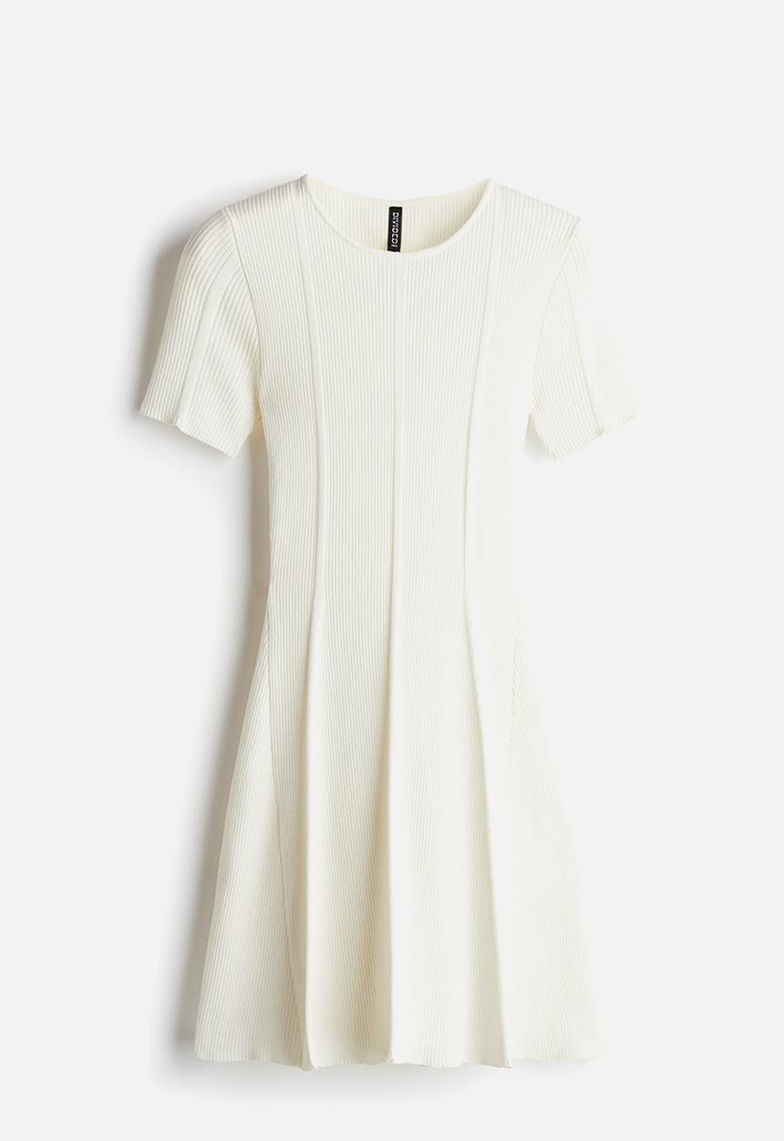 H&M - Rib-knit flared-skirt dress - cream
