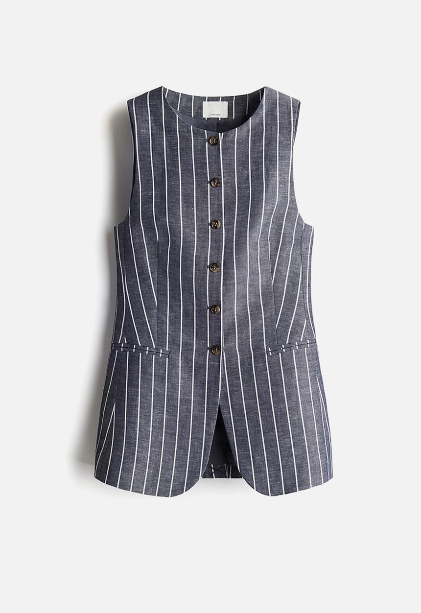 H&M - Long suit waistcoat - dark blue striped 