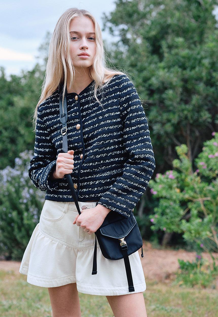 H&M - Textured-weave jacket - navy blue striped