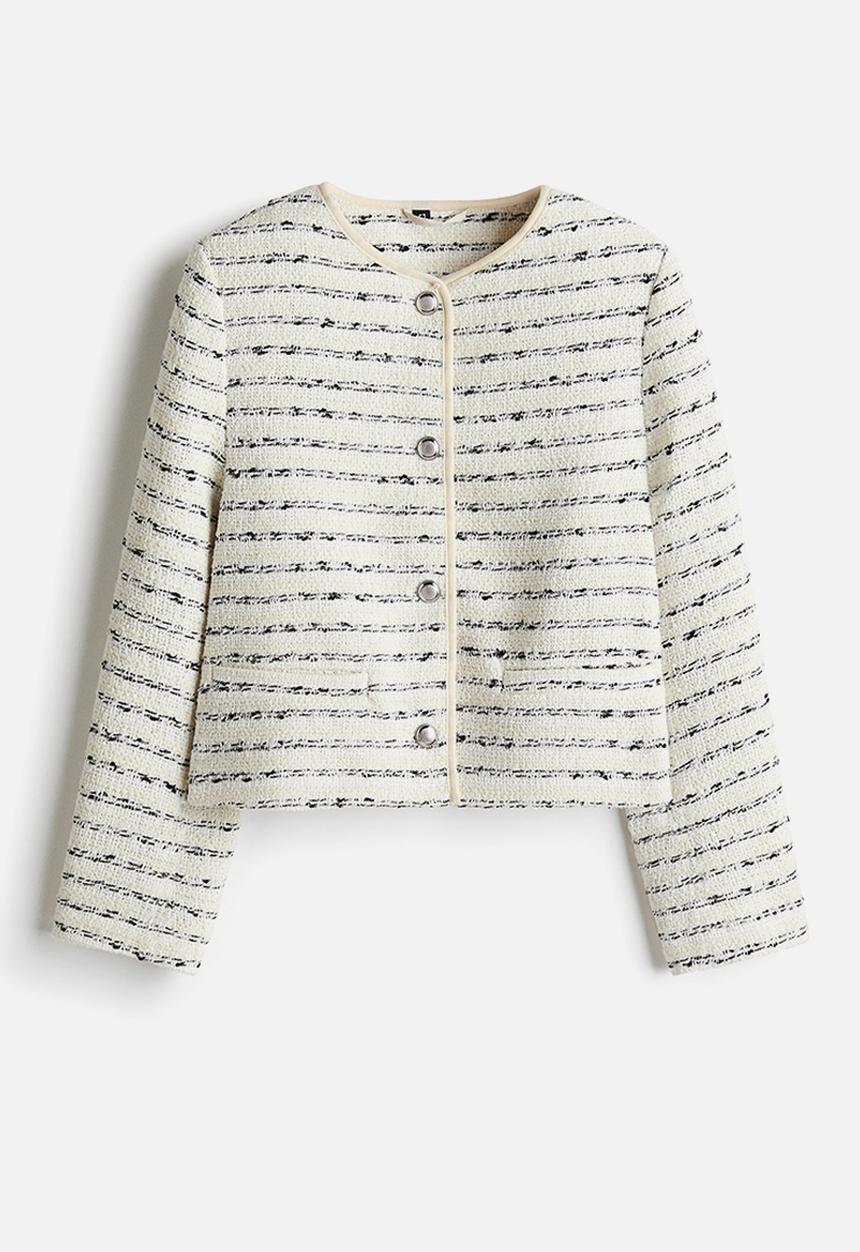 H&M - Textured-weave jacket - light beige striped