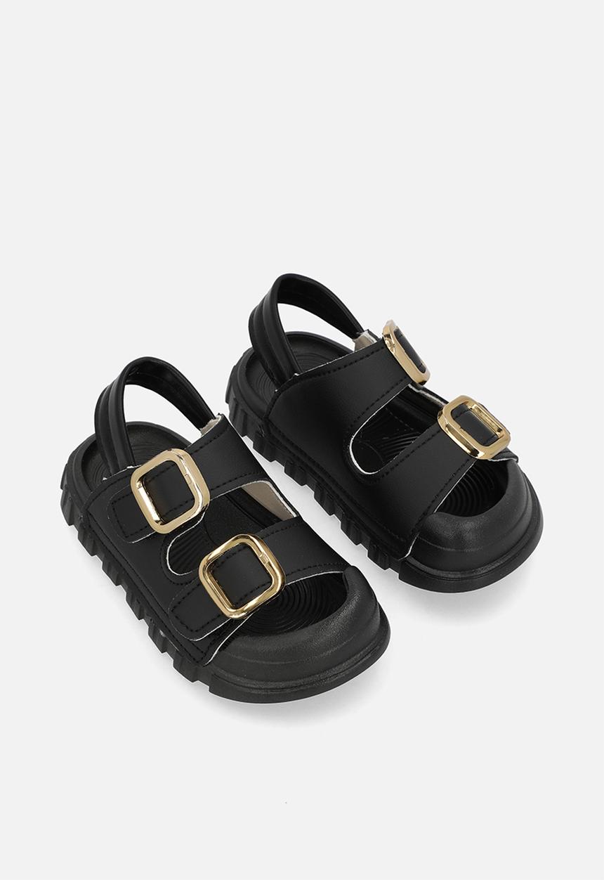 Pop Candy - Twin buckle strap sandals-black