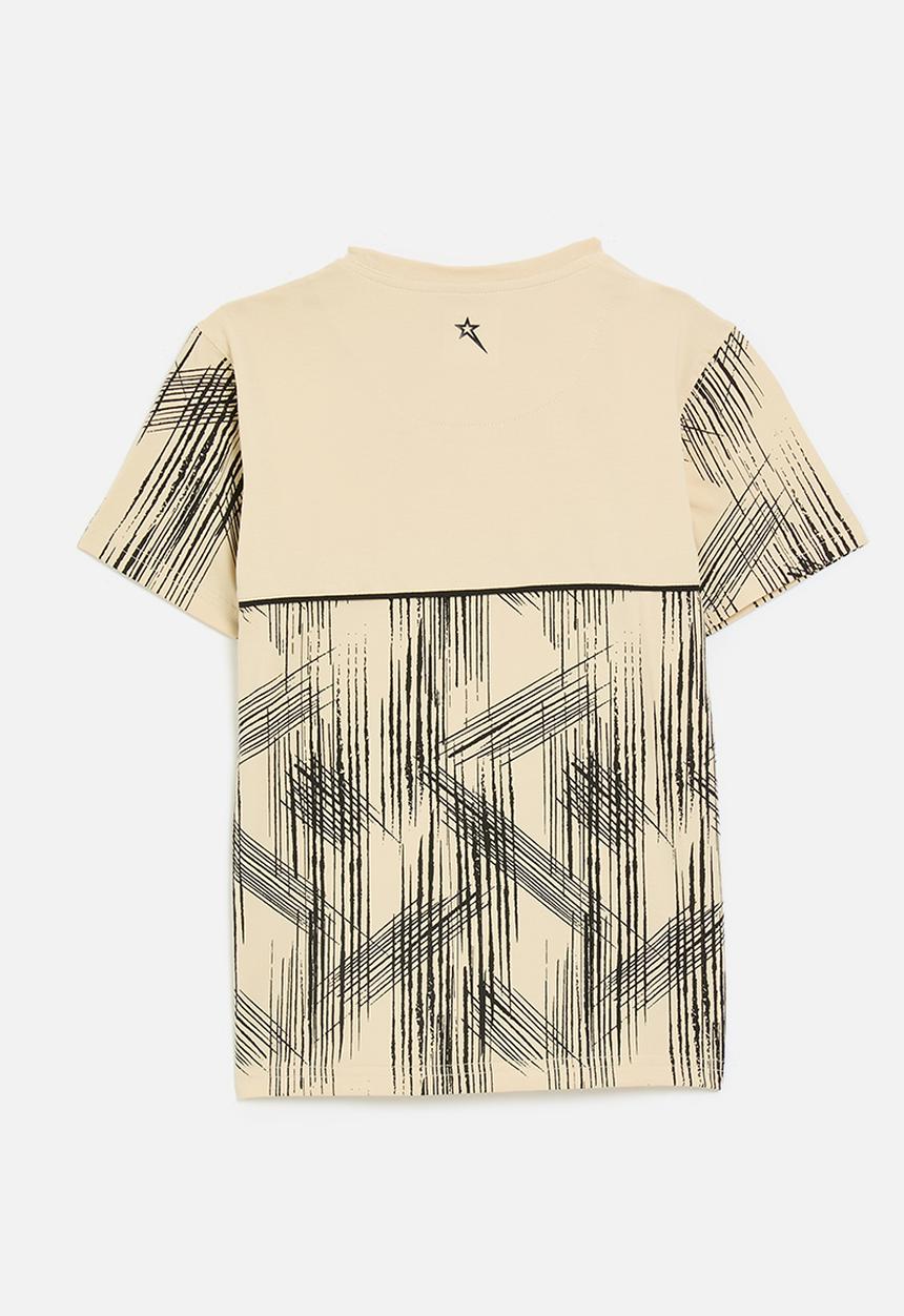 SOVIET - Boys pin tuck rotary print T-shirt  - cream
