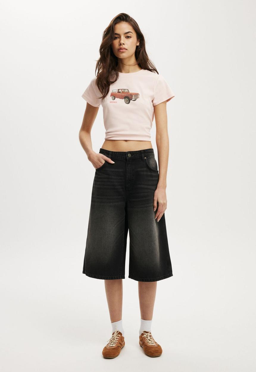 Cotton On - 91 Baggy Denim Jort/Y2K - Washed Black