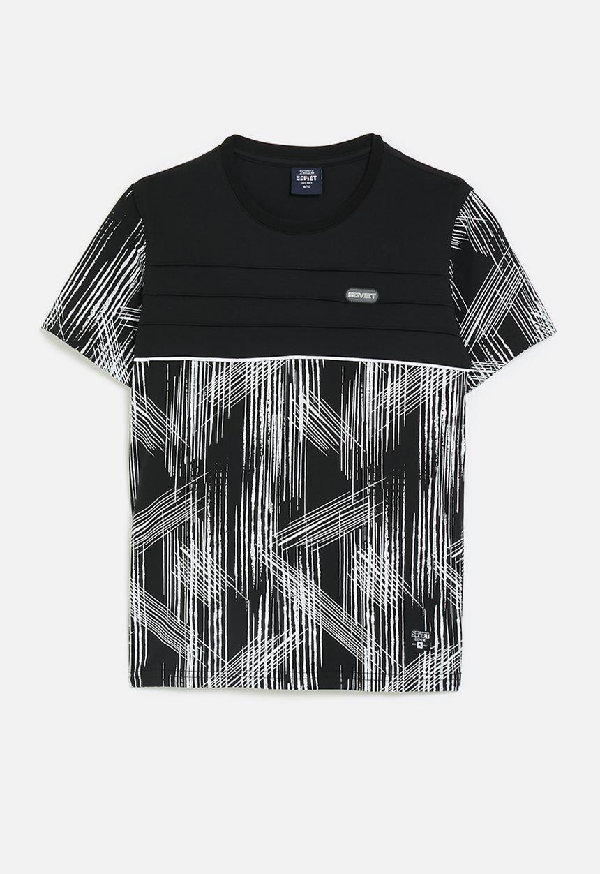 SOVIET - Boys pin tuck rotary print t-shirt  - black