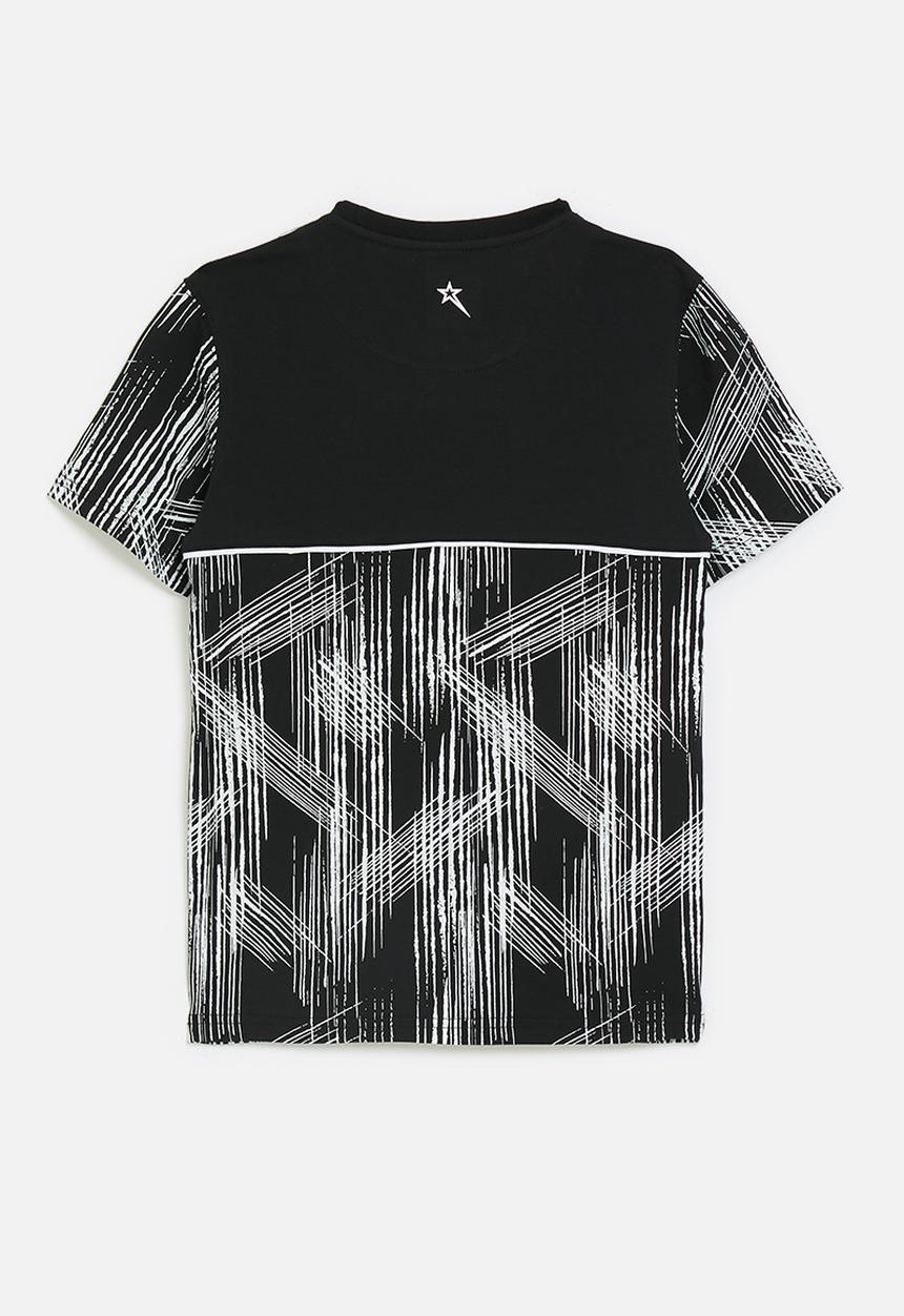 SOVIET - Boys pin tuck rotary print t-shirt  - black