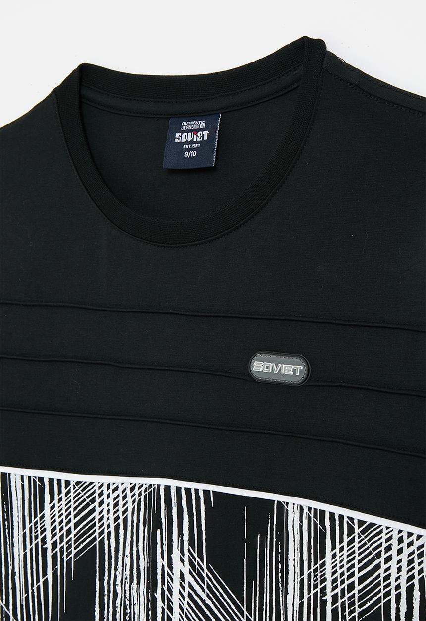 SOVIET - Boys pin tuck rotary print t-shirt  - black