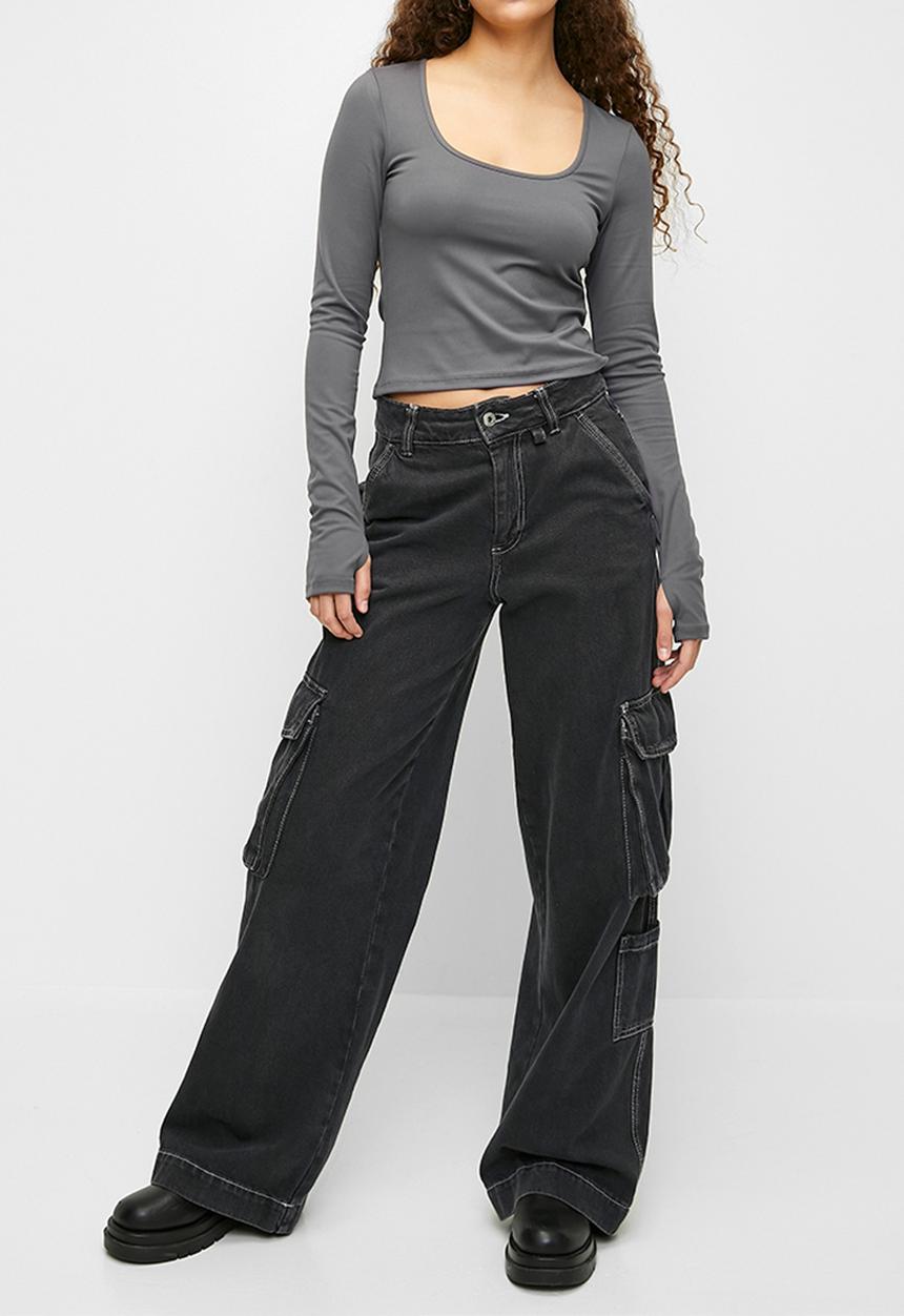 H&M - Cropped jersey top - grey