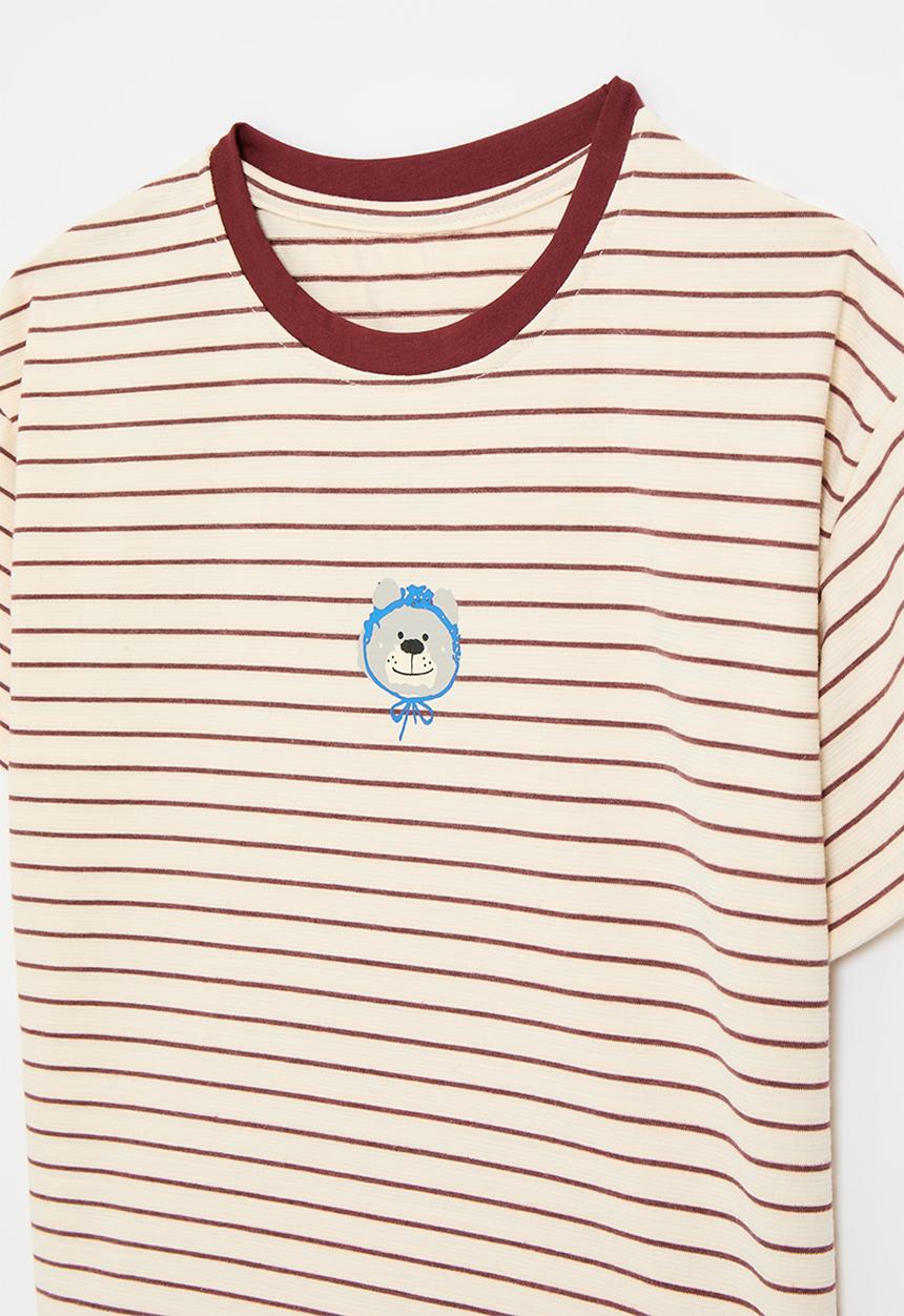 Pop Candy - Striped tee - ecru & maroon