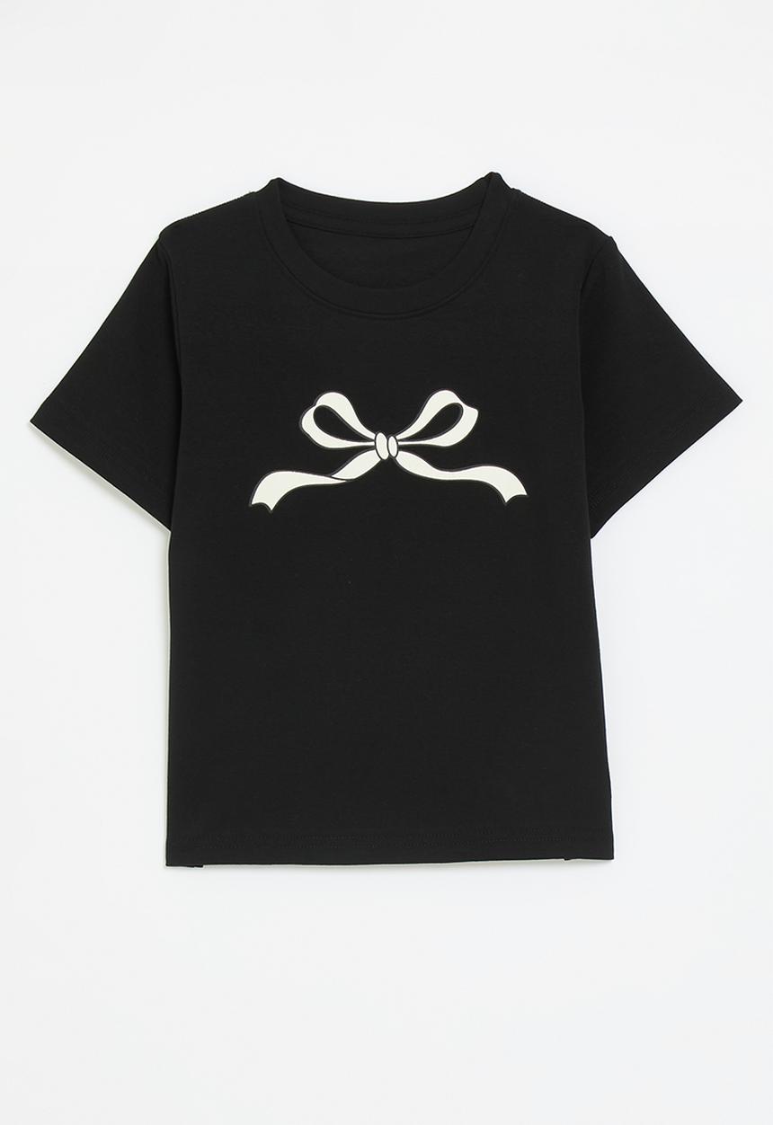 Pop Candy - Bow print tee-black