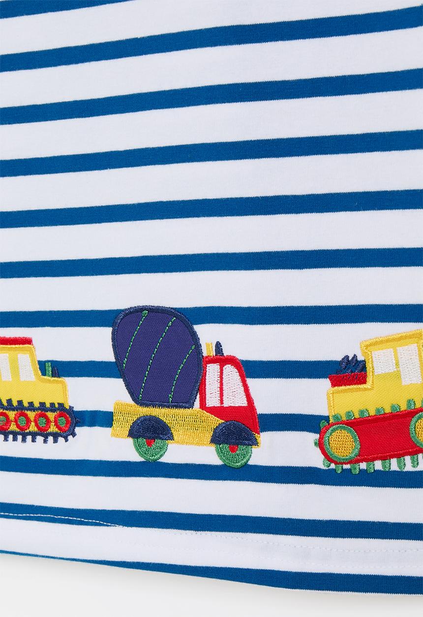 Pop Candy - Embroidered trucks tee - white/blue stripes