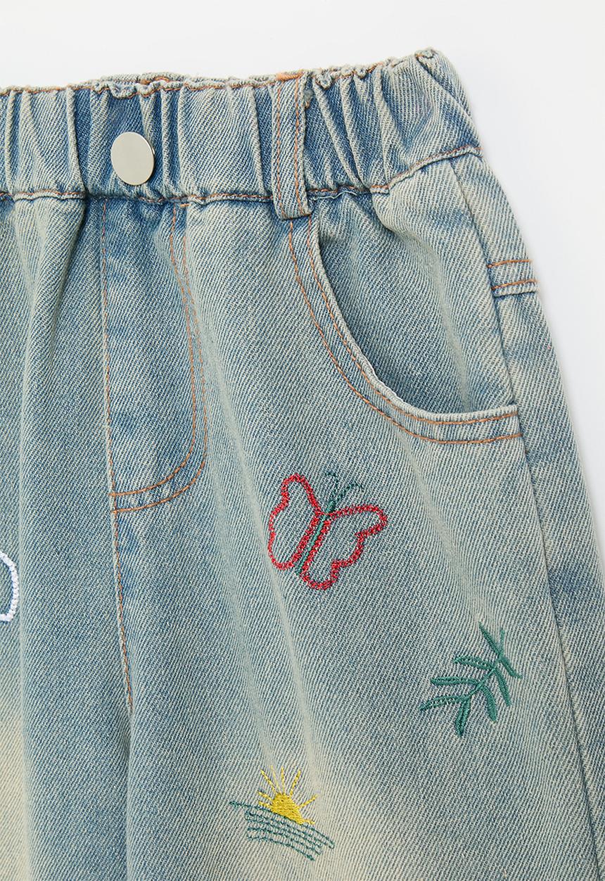 Pop Candy - Stitch embroidery jeans -blue