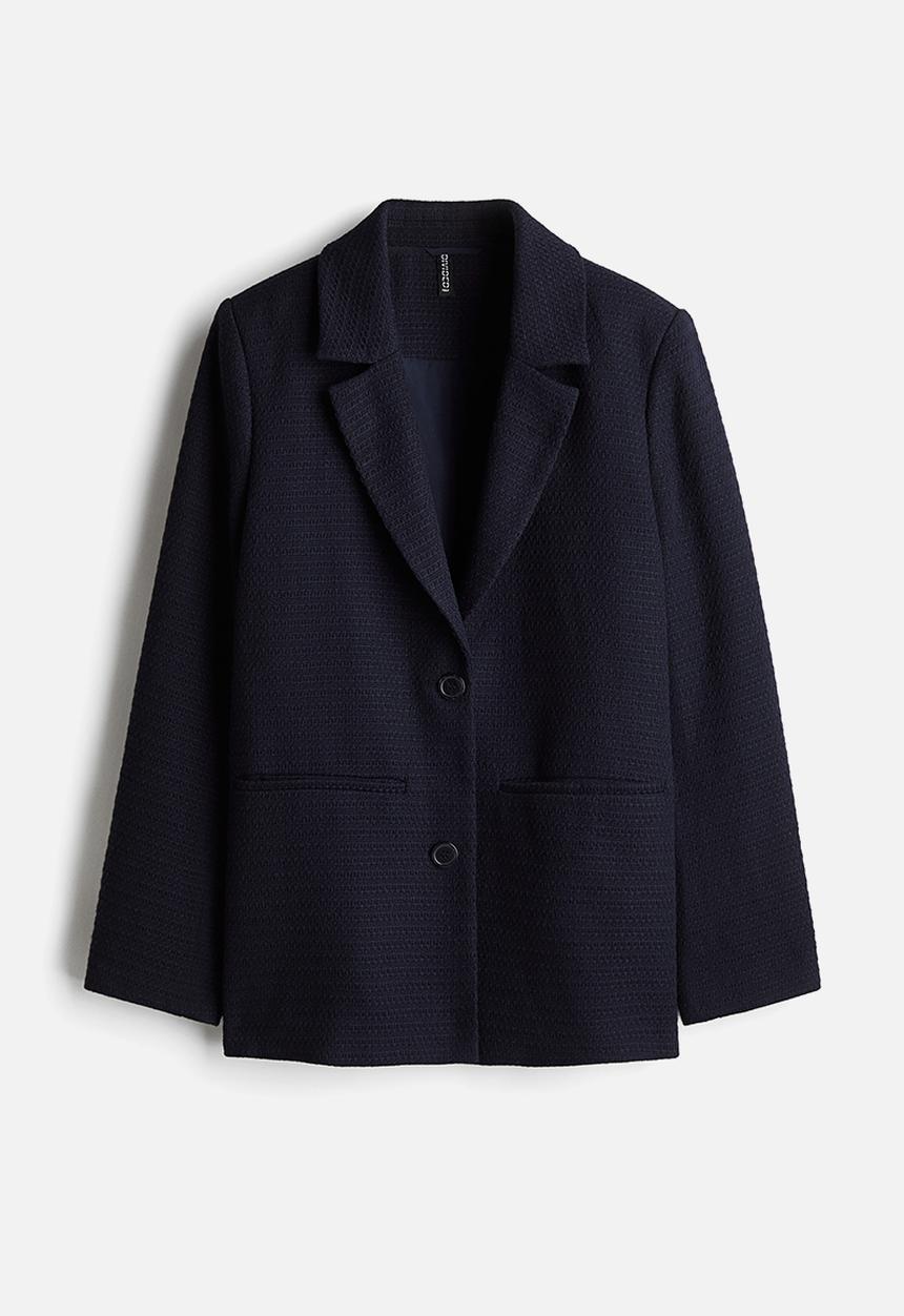 H&M - Textured-weave blazer - navy blue