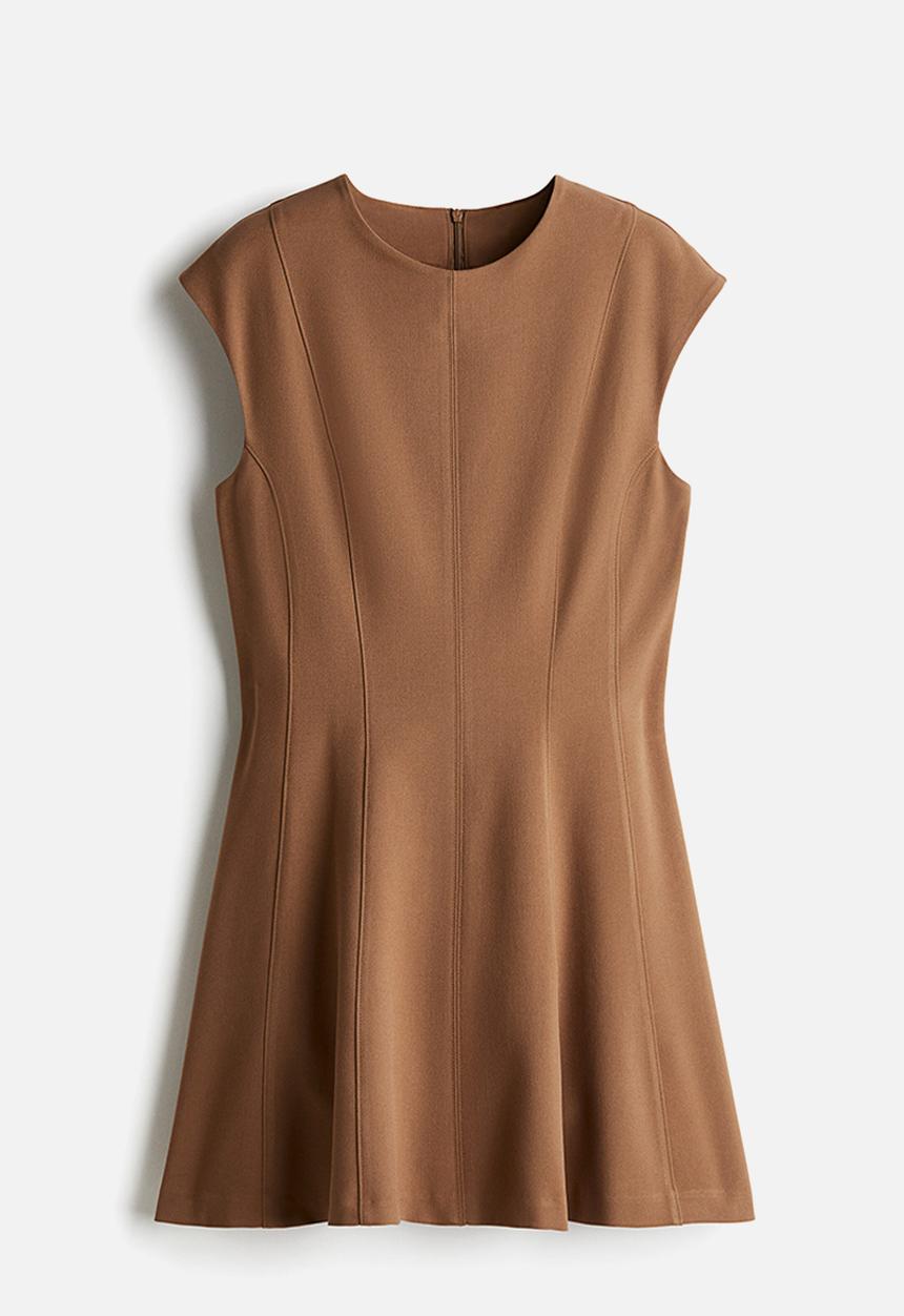 H&M - Flared-skirt twill dress - dark beige