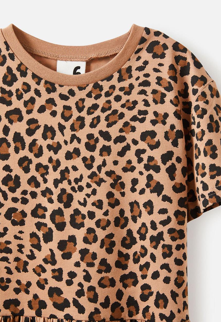 Cotton On - Willow short sleeve dress - taupy brown/leopard