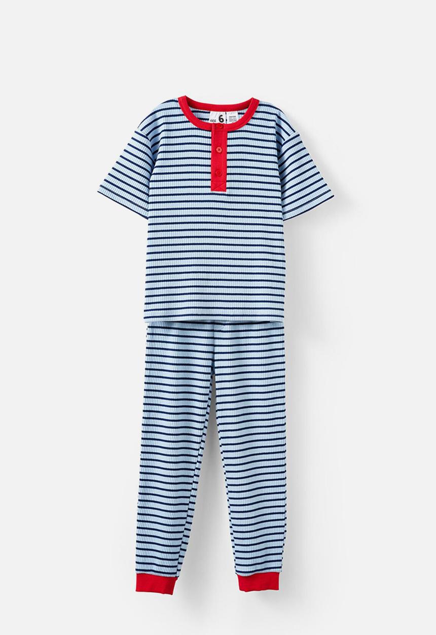 Cotton On - Evan short sleeve pyjama set - dawn blue/in the navy stripe