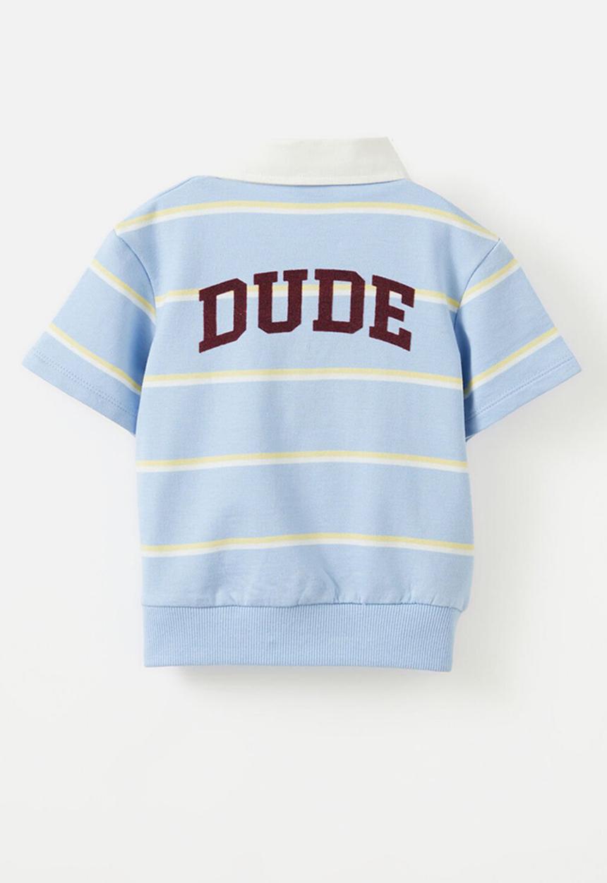 Cotton On - Gabe short sleeve rugby polo top - dawn blue rubgy stripe/dude