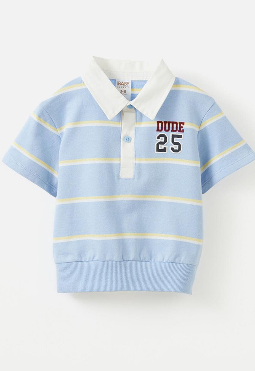 Cotton On - Gabe short sleeve rugby polo top - dawn blue rubgy stripe/dude