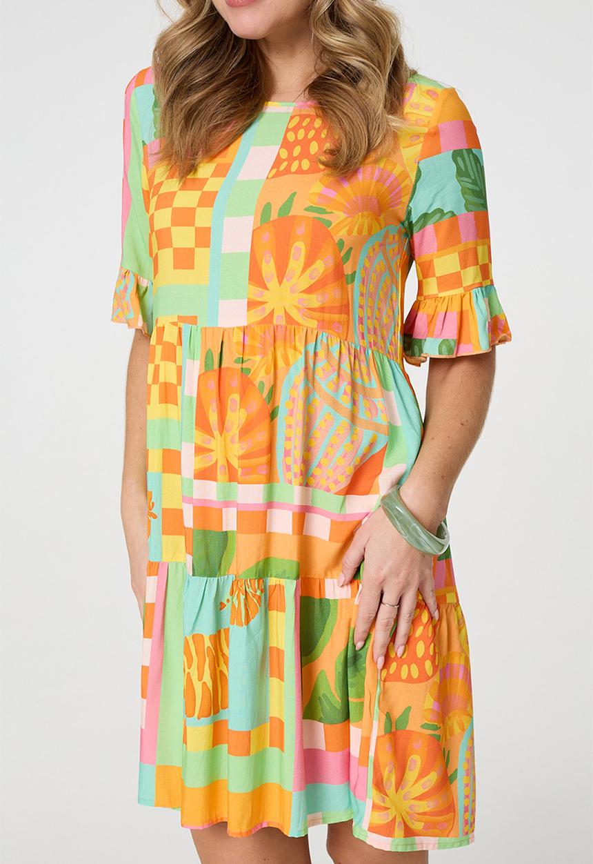 Stella Morgan - Midi Dress with half sleeve with frill sleeve - multi