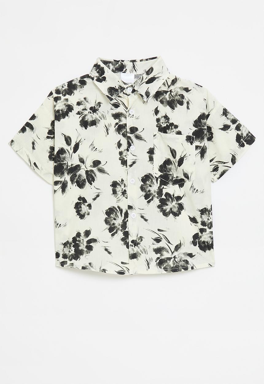 Pop Candy - Tie dye button down shirt - ecru & black
