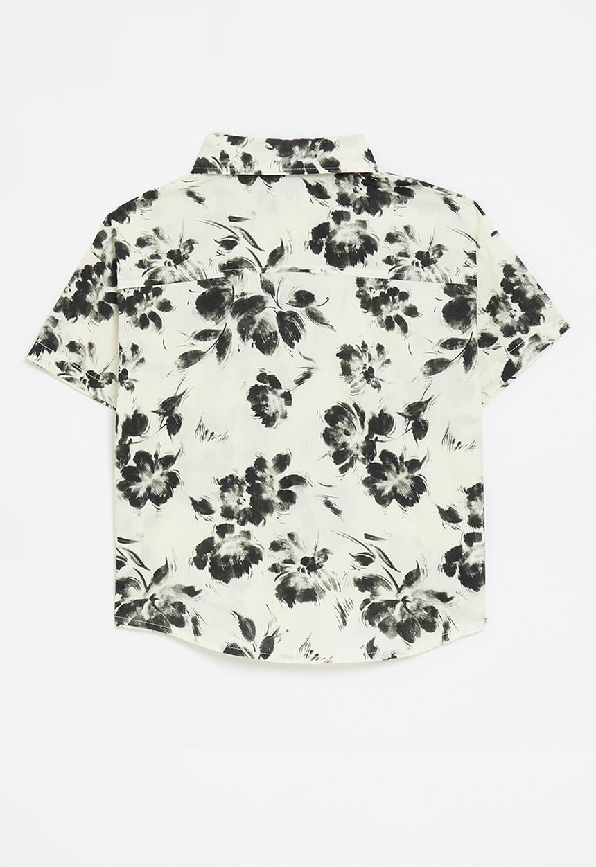 Pop Candy - Tie dye button down shirt - ecru & black