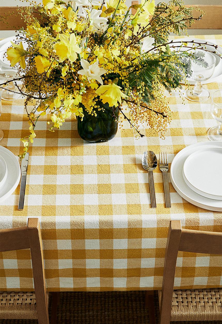 H&M - Patterned cotton tablecloth - dark yellow gingham check
