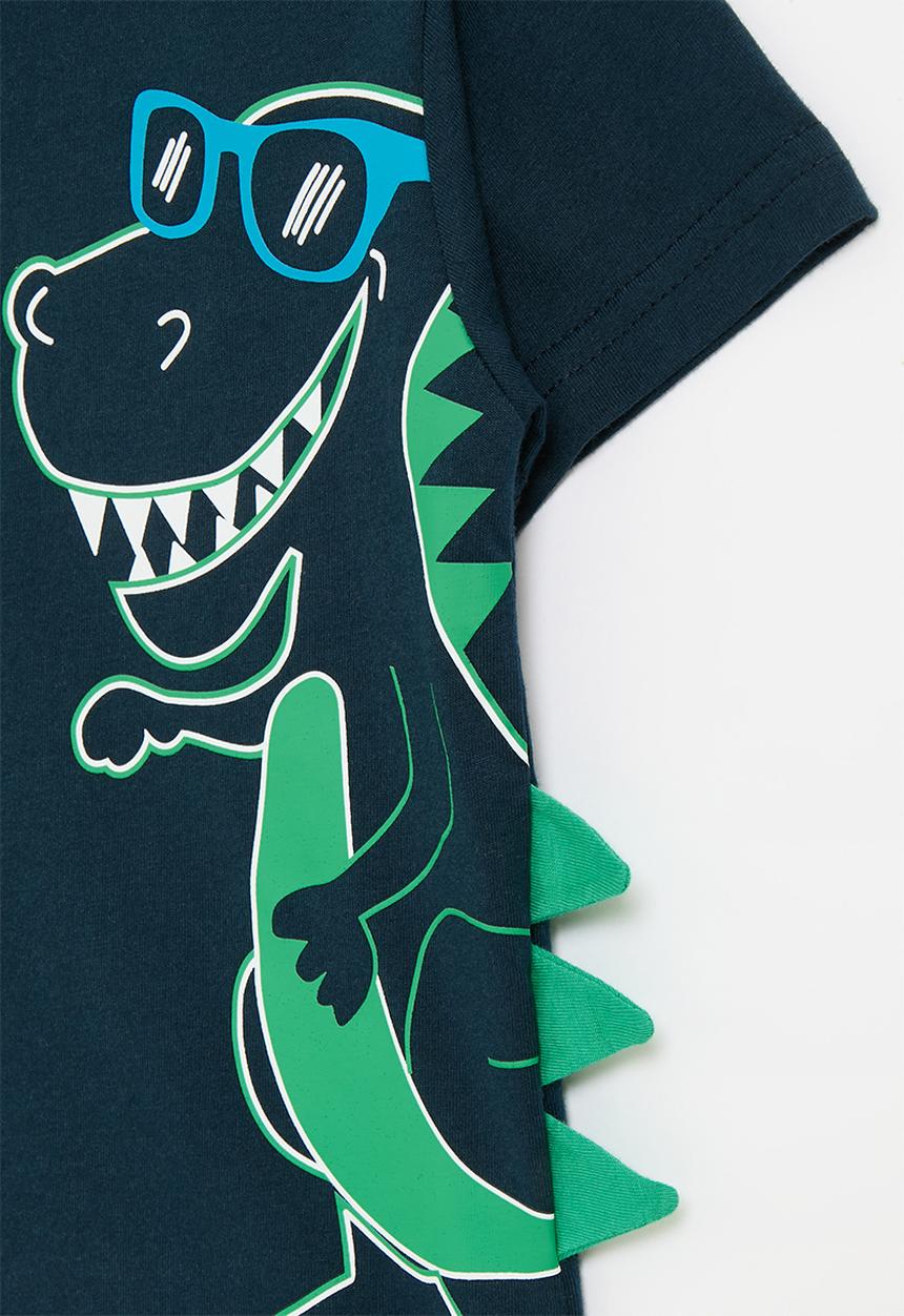Pop Candy - Dino graphic print tee with 3D spikes - dark navy