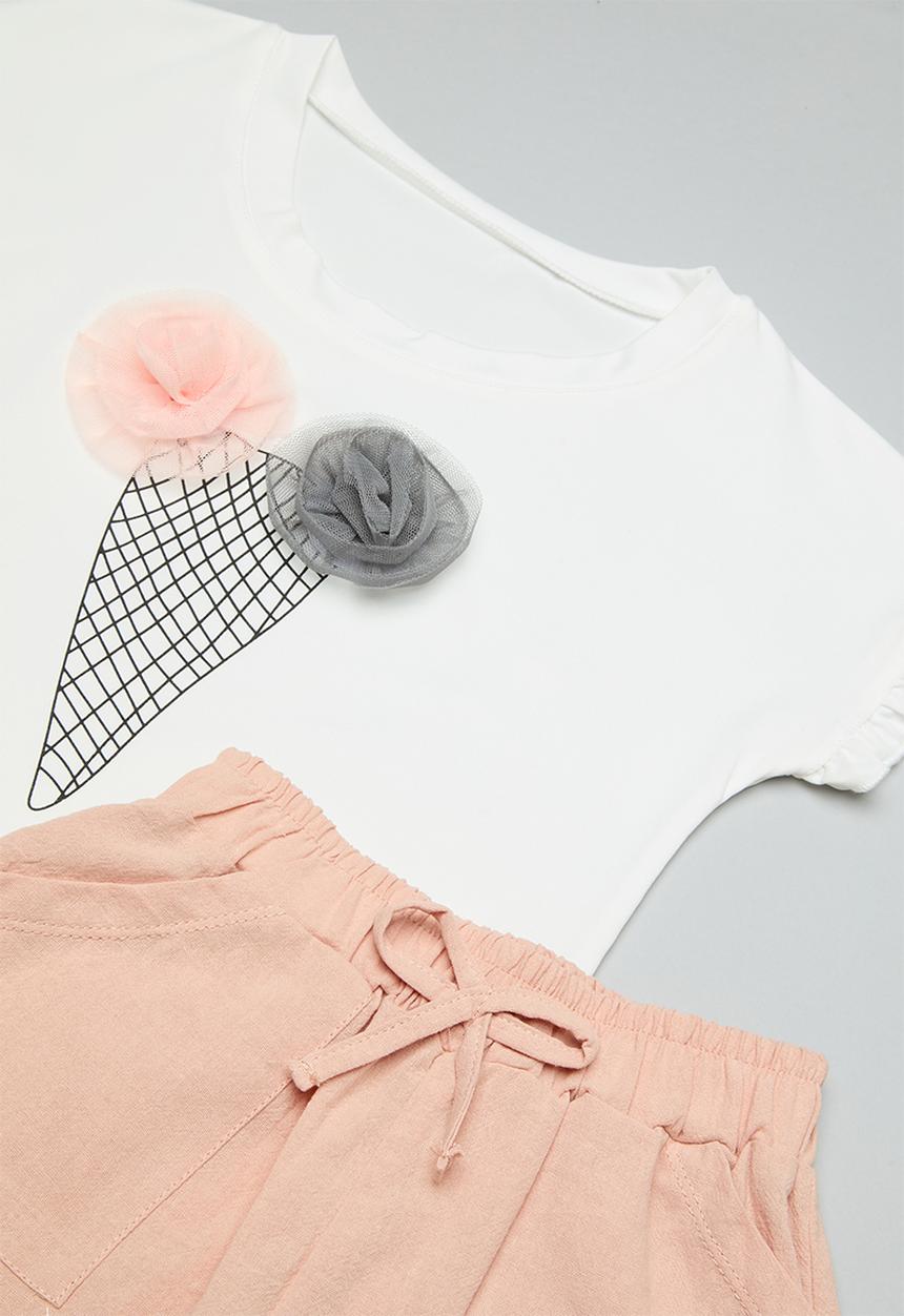 Pop Candy - Tee & short set-pink& white