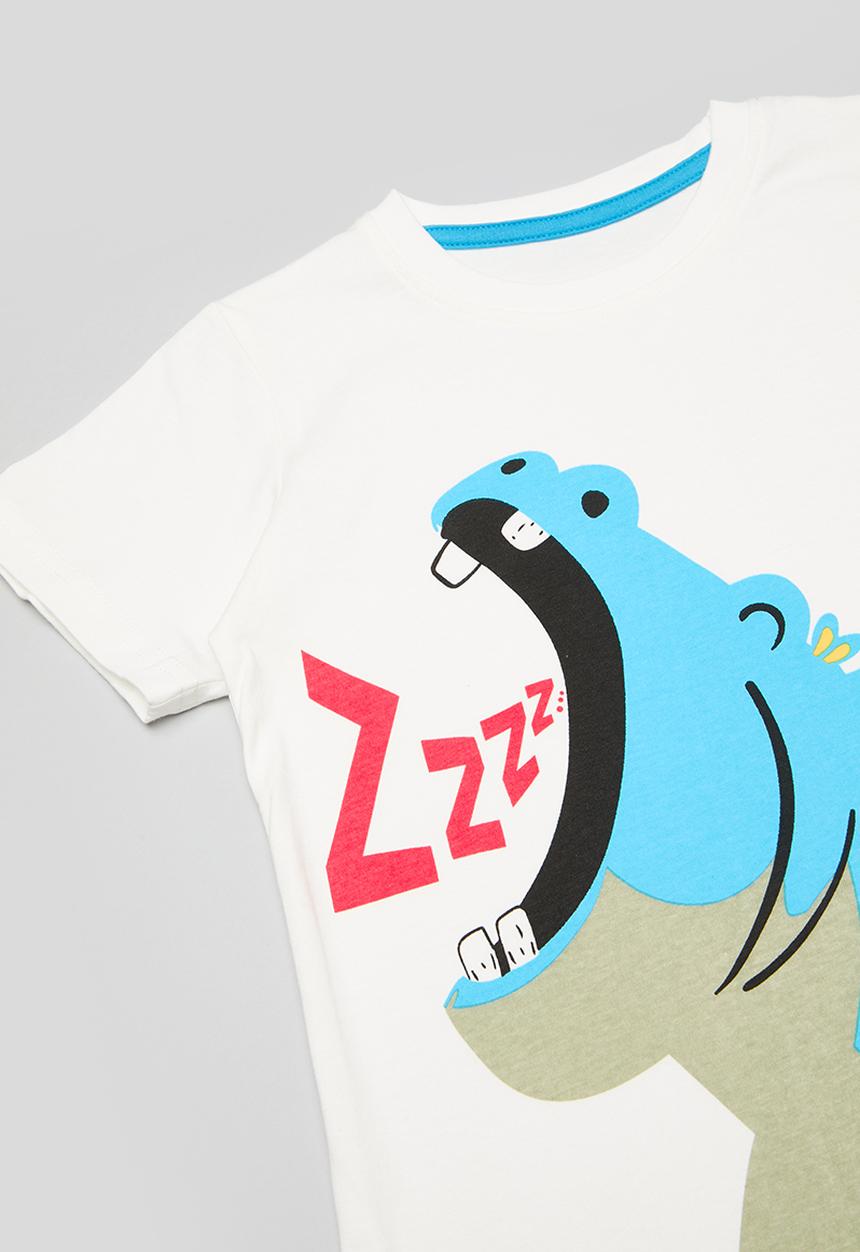 Pop Candy - Sleepy hippo graphic print tee with shorts - white/blue