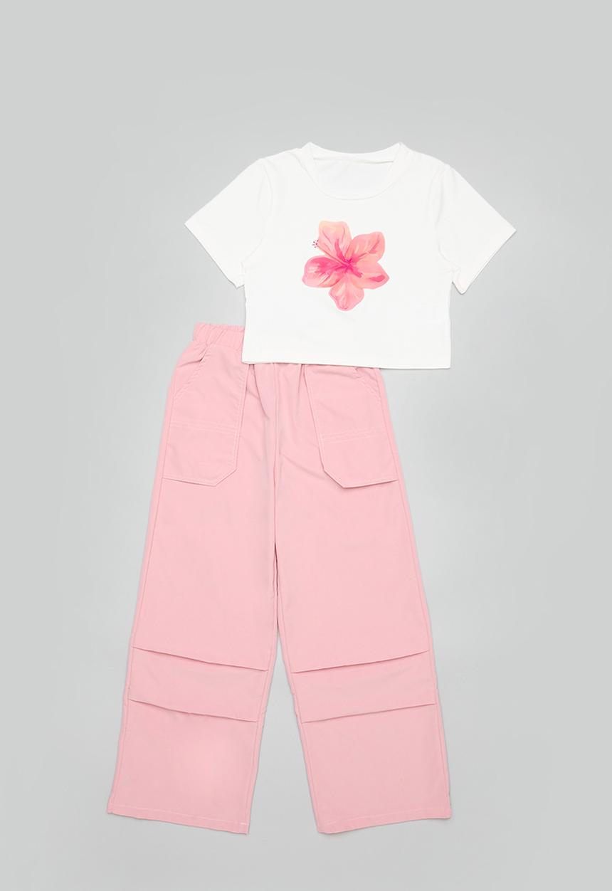 Pop Candy - Tee & pants set-pink & white